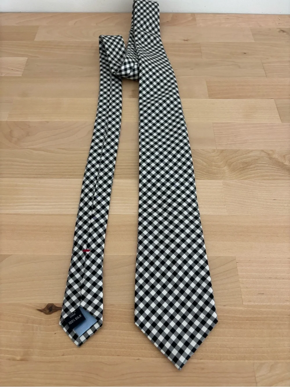Tommy Hilfiger Black and White Gingham Silk Tie